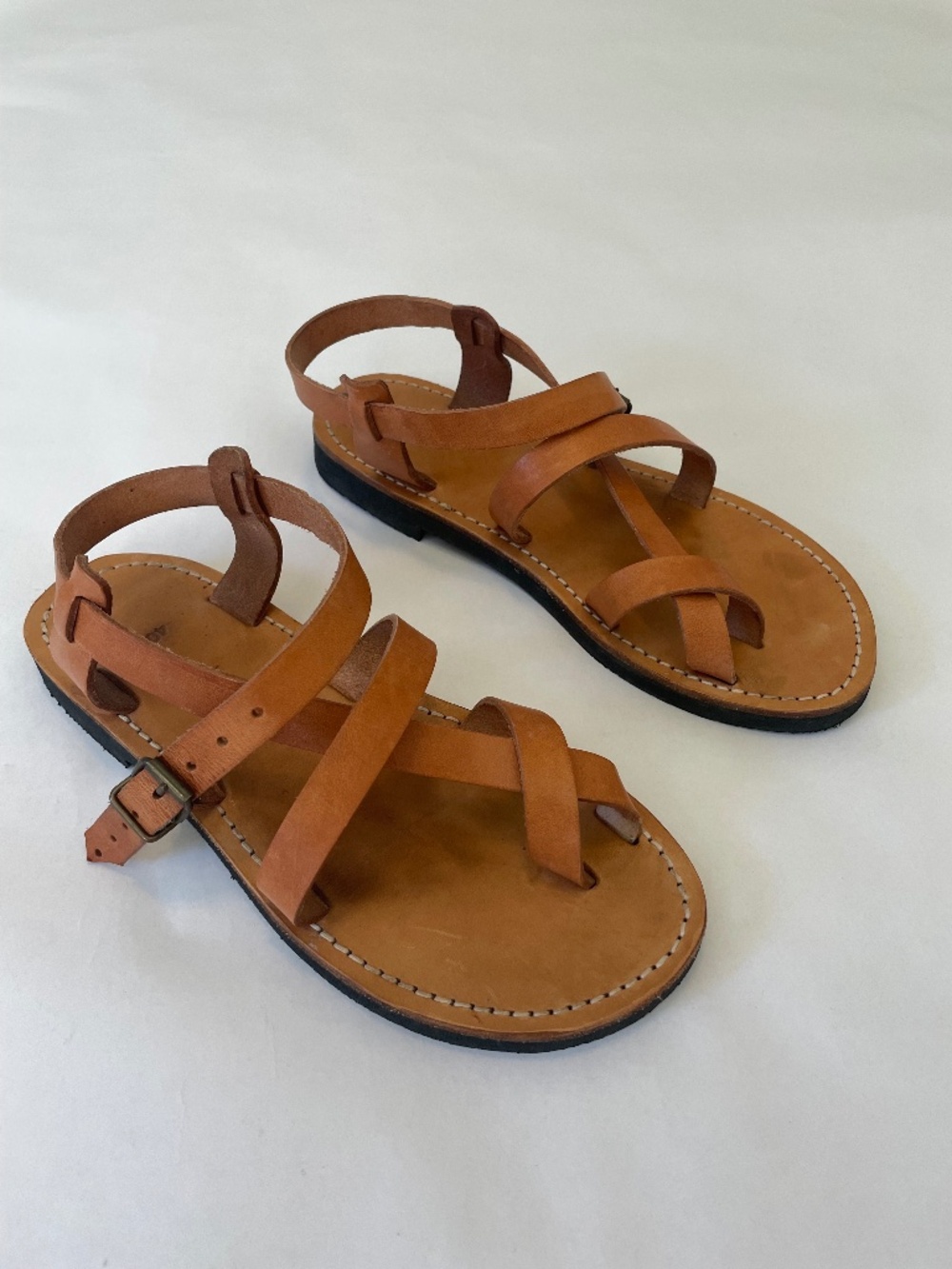 Le Sac Du Berger Tan Leather Roman Sandals, Handmade, Boho, Size 40 (US 9.5)